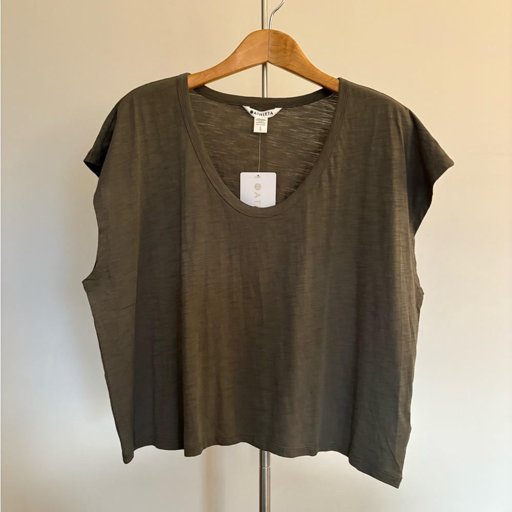 Athleta Classic Slub Tee, Olive, L, NWT